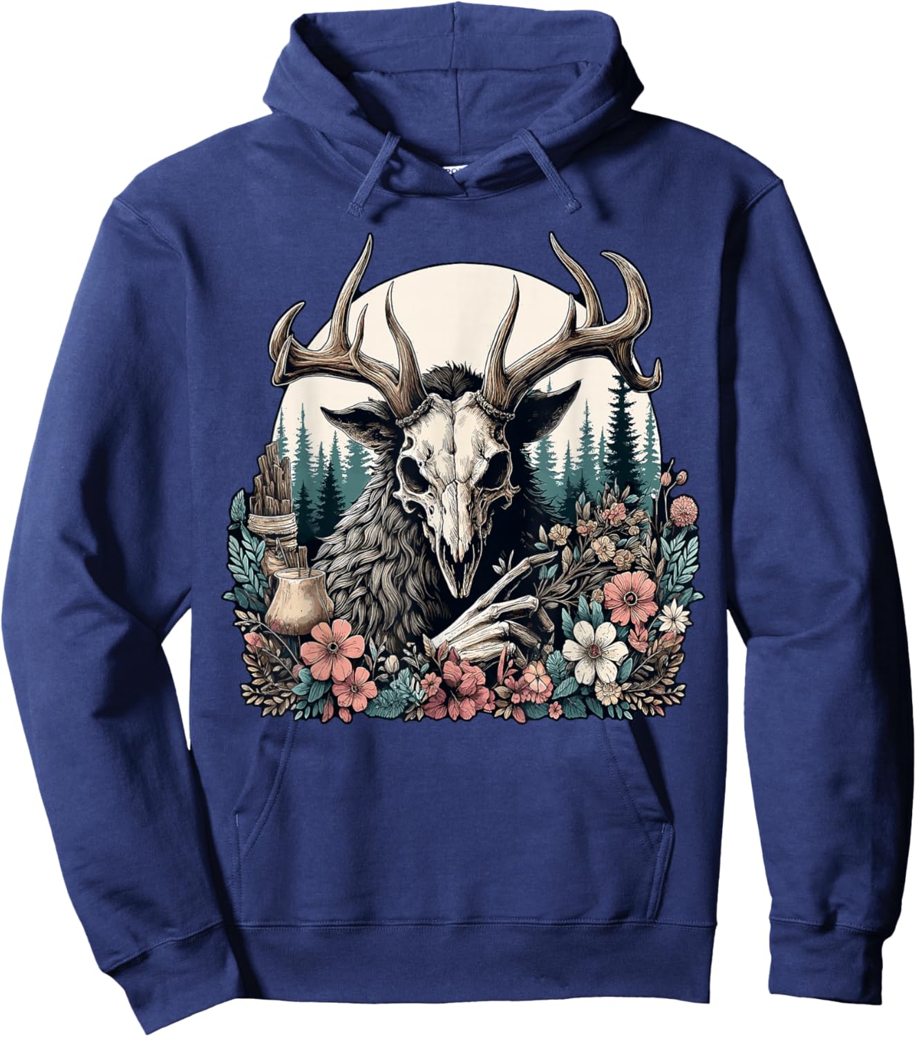 Floral Cryptid Wendigo Nature Forest Hoodie - Hoodie | Navy