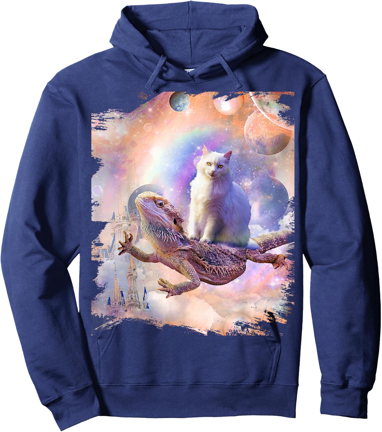 Space Cat Riding Bearded Dragon Lizard Hoodie - Hoodie | Navy