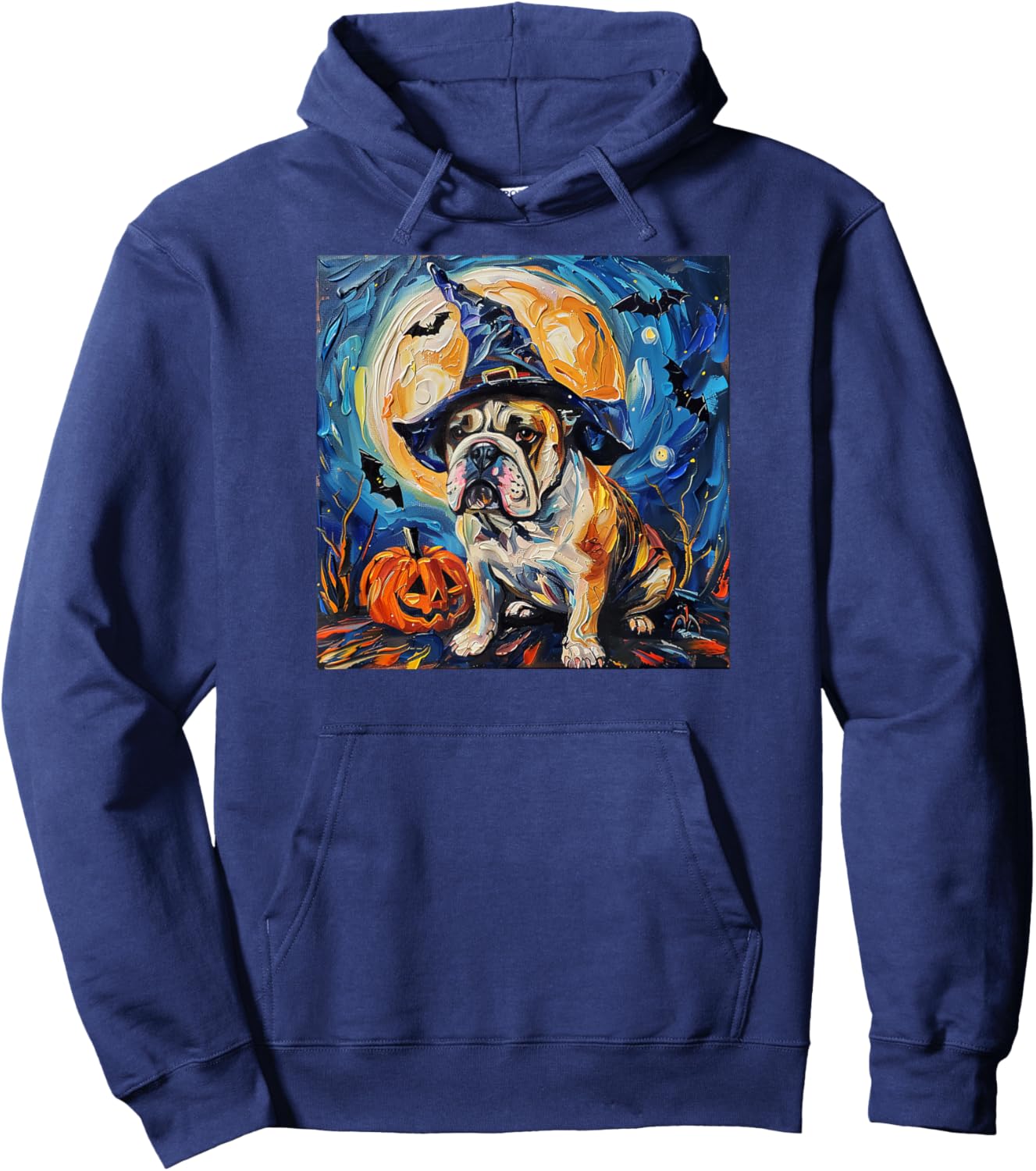 Cute Bulldog Witch | Funny Dog Halloween Hoodie - Hoodie | Navy