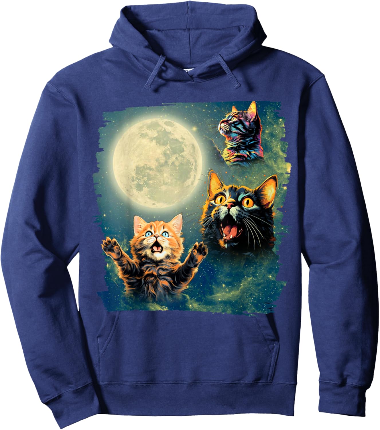 Cat Howling at the Moon funny Cats Hoodie - Hoodie | Navy