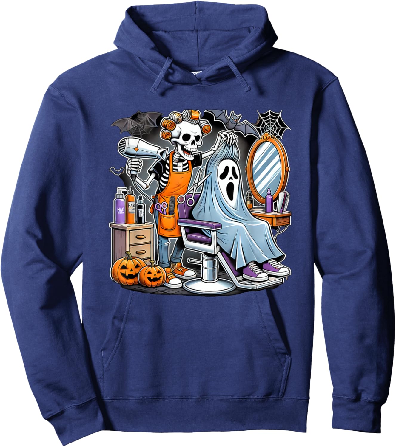 Halloween Skeleton Hairdresser Hairstylist Hoodie - Hoodie | Navy