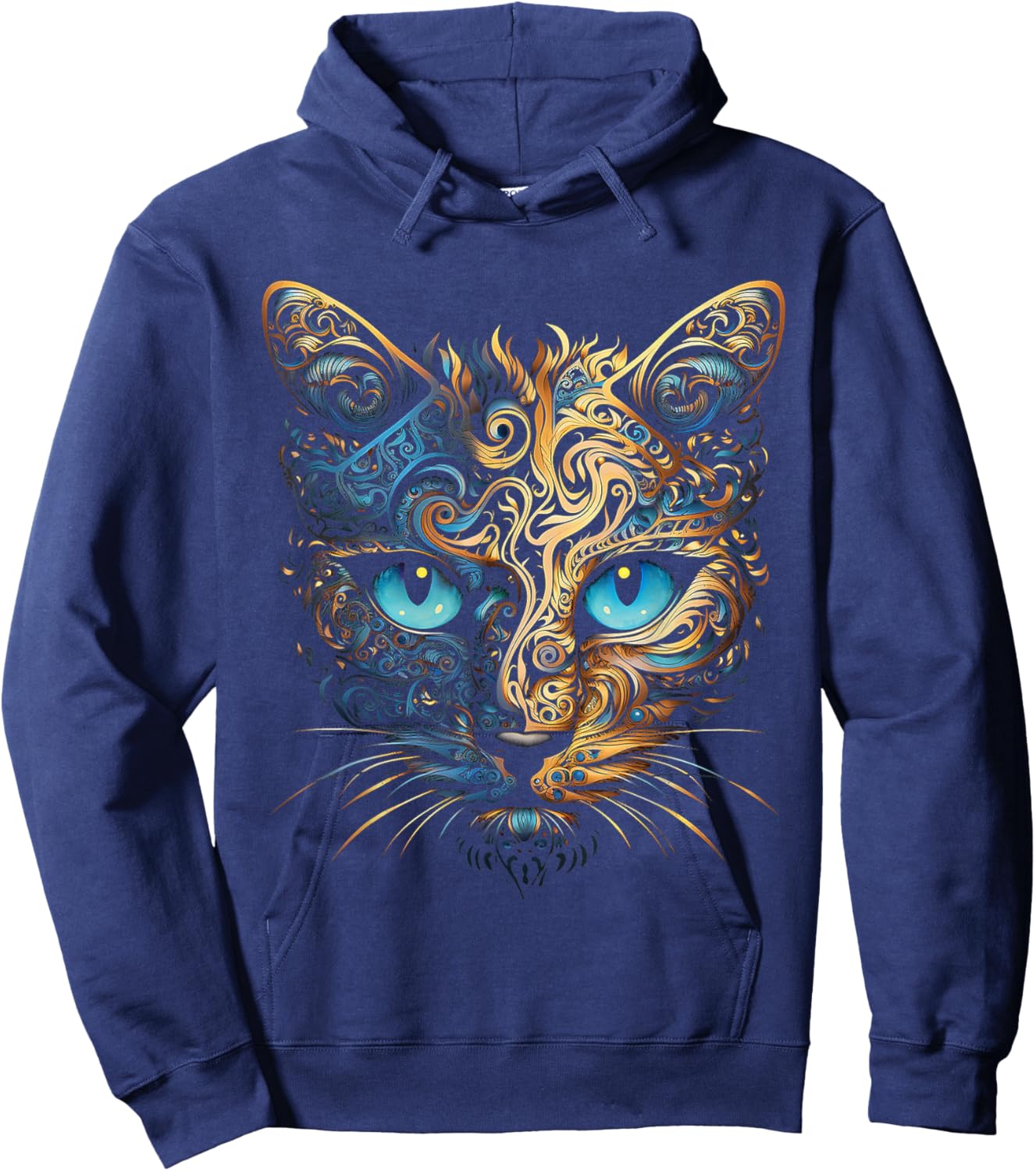 Cat Fantasy Blue Eyes Mandala Animal Art Cat Hoodie - Hoodie | Navy