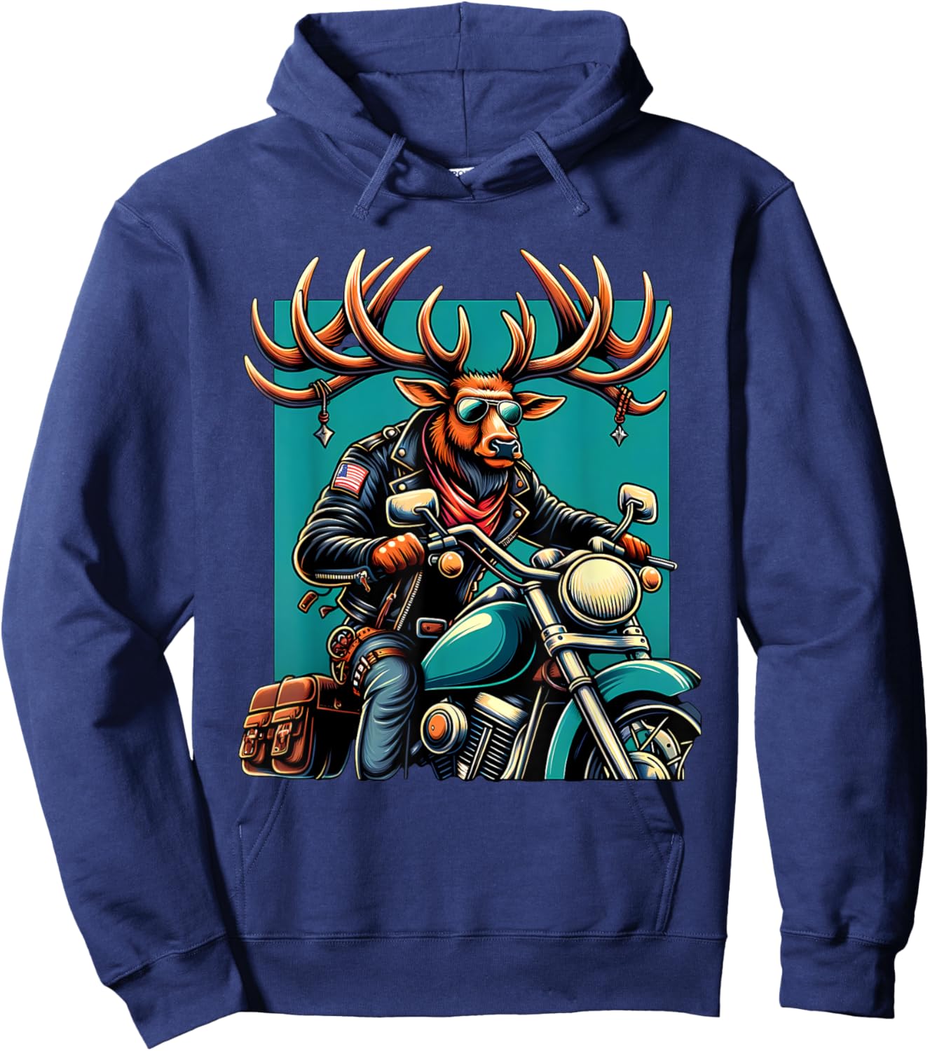 Biker Elk Riding Motorbike Hoodie - Hoodie | Navy