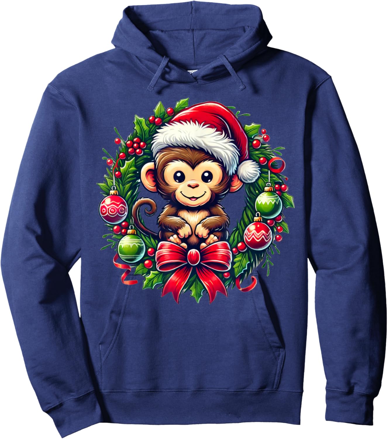 Monkey Santa Hat Christmas Xmas Hoodie - Hoodie | Navy