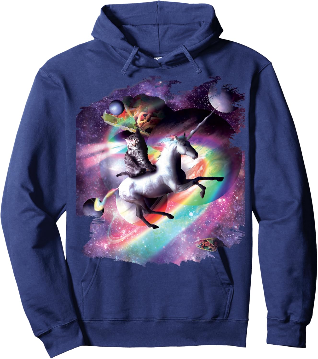 Cat Riding Unicorn In Space Hoodie - Hoodie | Navy