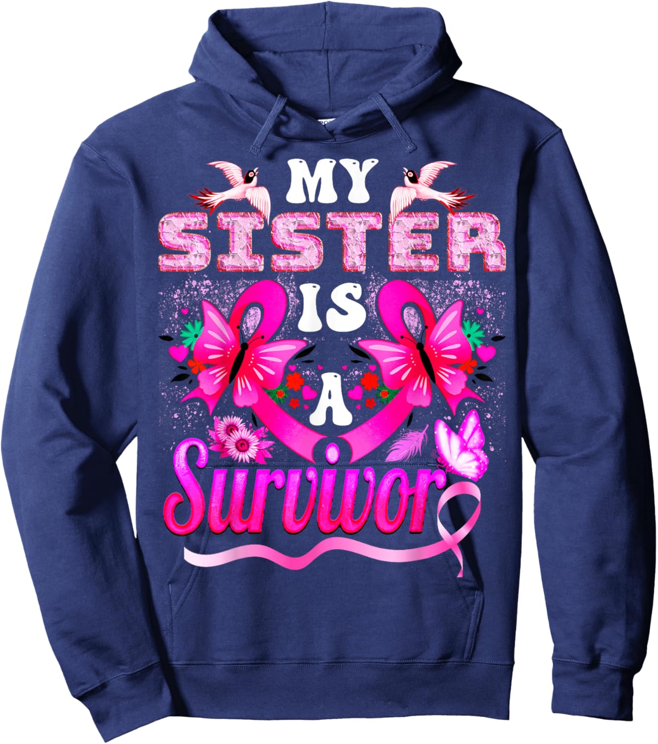 My Sister Is A Survivor Breast Cancer Sunflower Hoodie - Hoodie | Navy