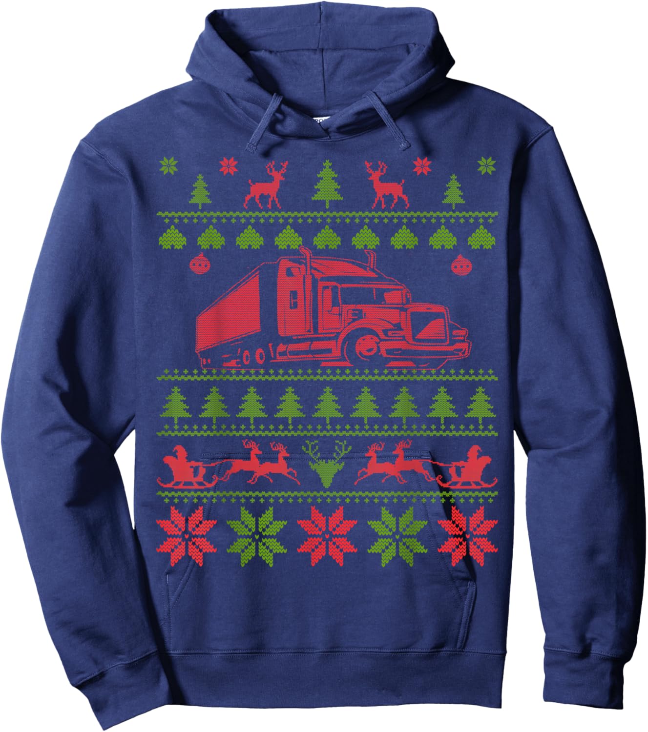 Trucker Semi Truck Driver Ugly Christmas Hoodie - Hoodie | Navy