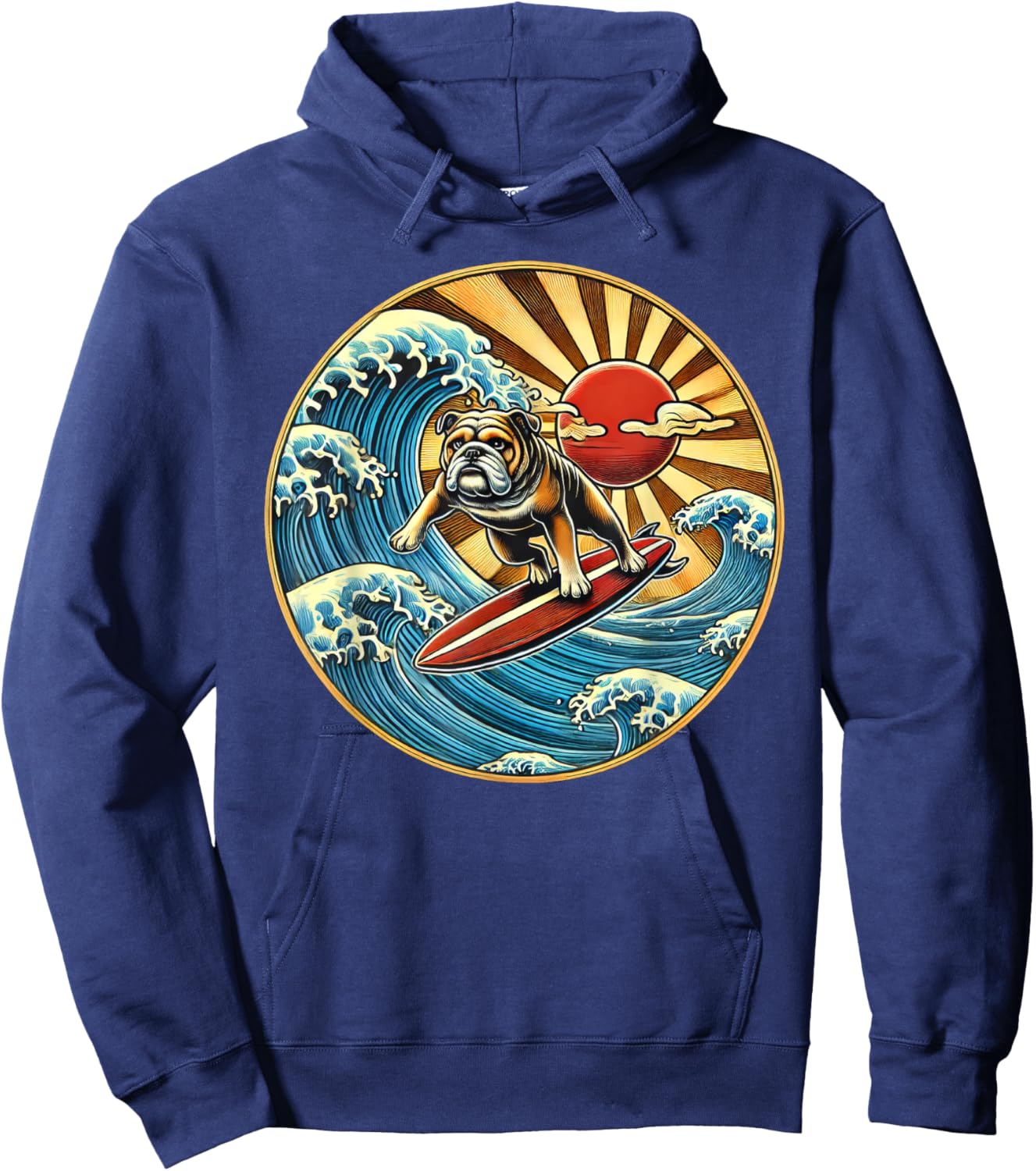 English Bulldog Dog Surfing Surfer Hoodie - Hoodie | Navy