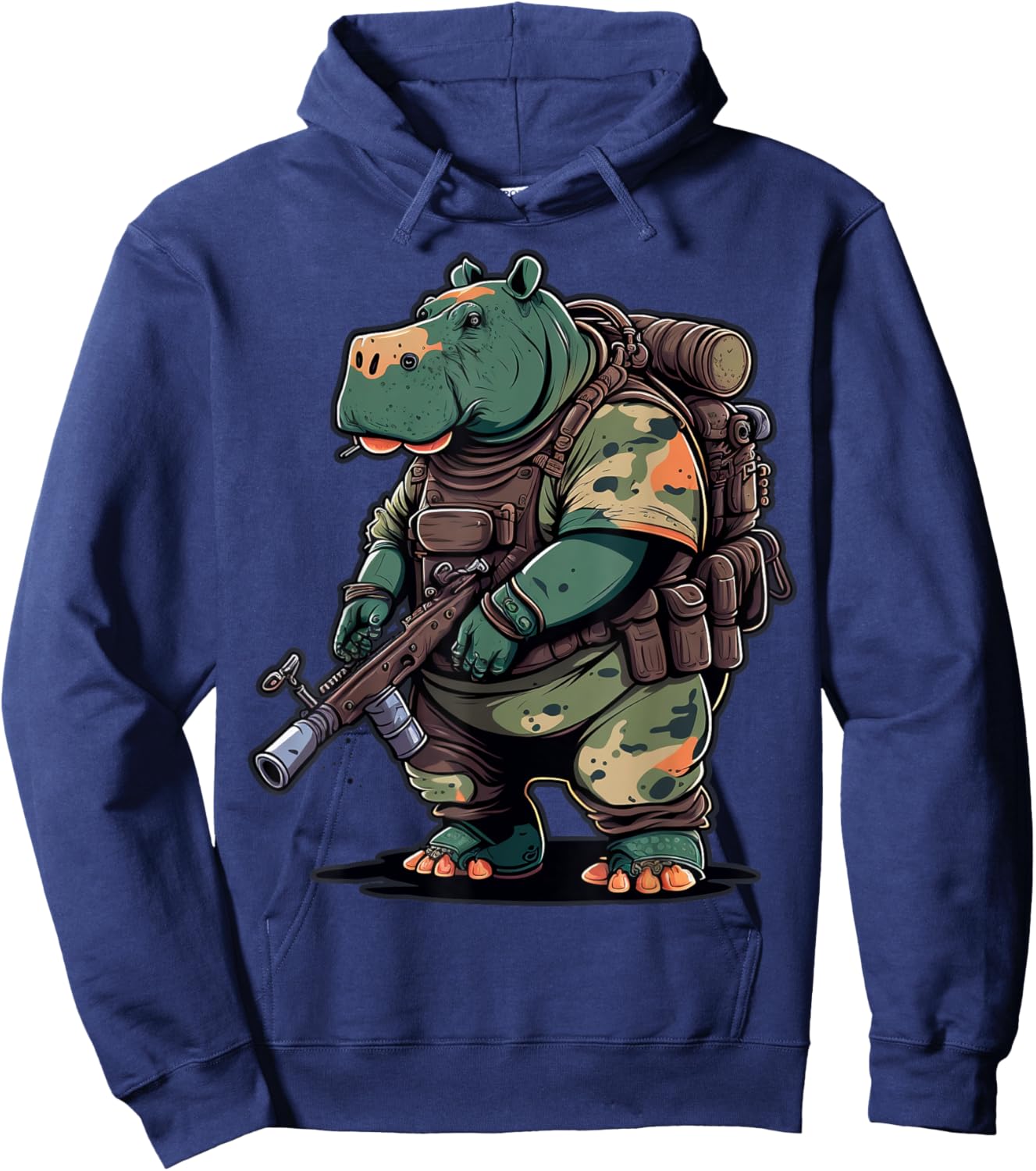 Soldier Hippo Army Military Hippopotamus Hoodie - Hoodie | Navy