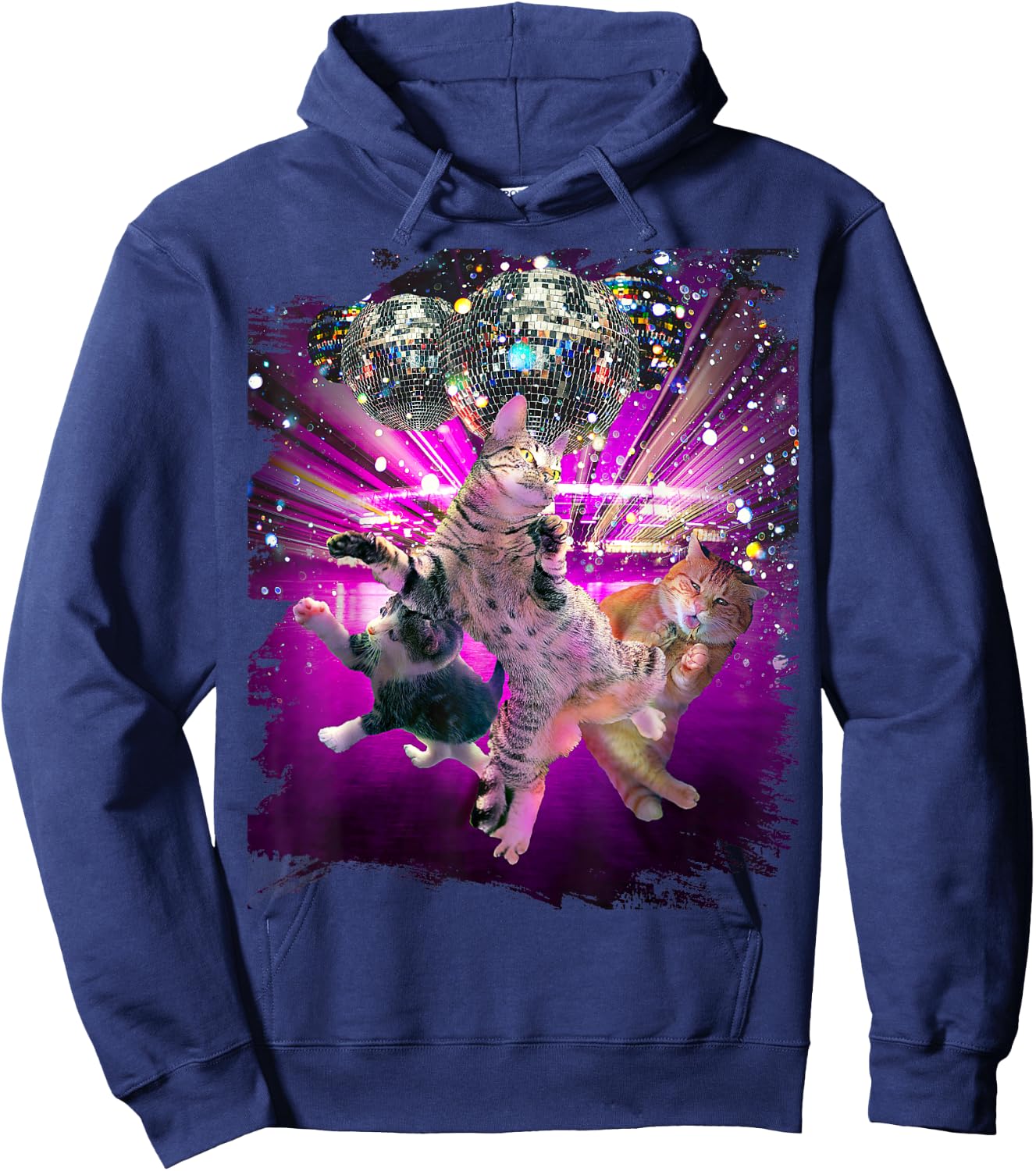 Disco Cats - 70s Disco Kitty Cat Rave Hoodie - Hoodie | Navy