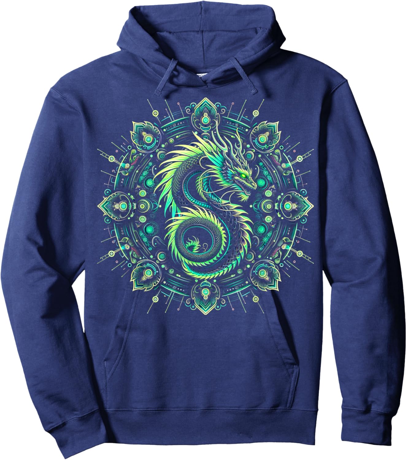 Geometric Dragon Mandala Hoodie - Hoodie | Navy