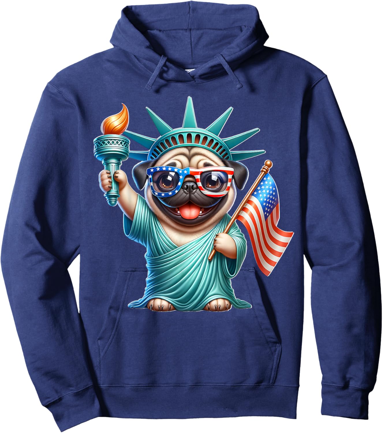 Pug July 4th Liberty Fourth of July Pug Hoodie - Hoodie | Navy