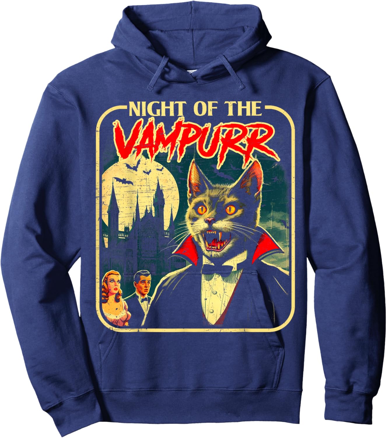 Night of The Vampurr Funny Cat Halloween Hoodie - Hoodie | Navy