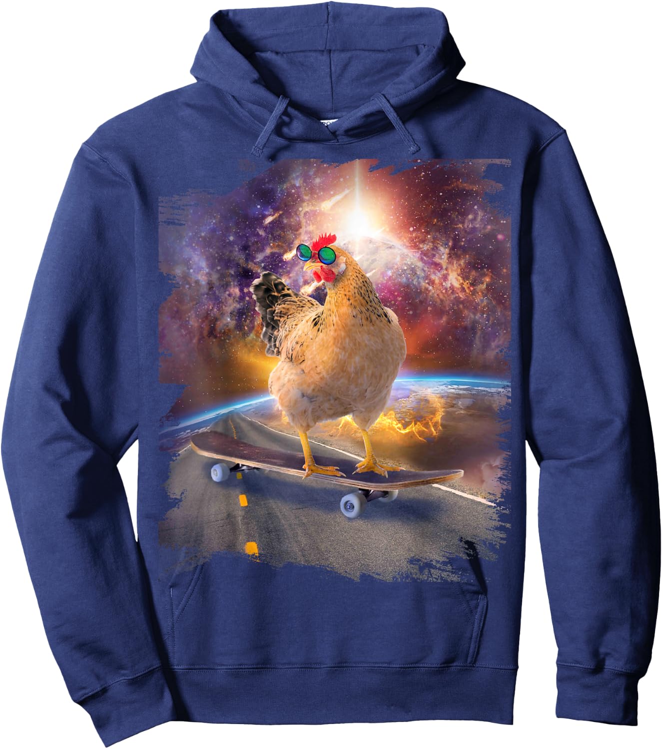 Chicken On Skateboard In Space Hoodie - Hoodie | Navy