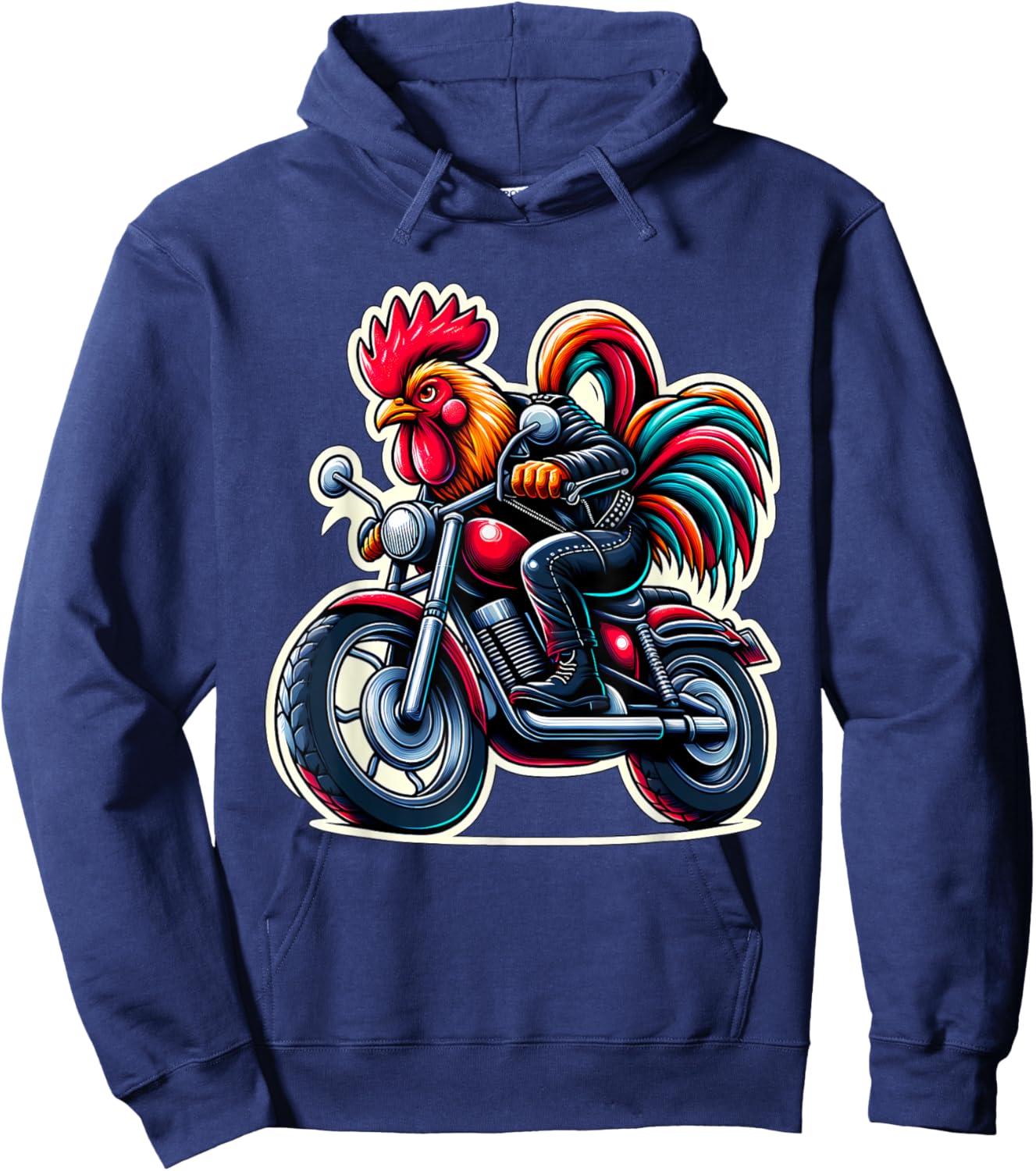 Biker Rooster Riding Motorbike Hoodie - Hoodie | Navy
