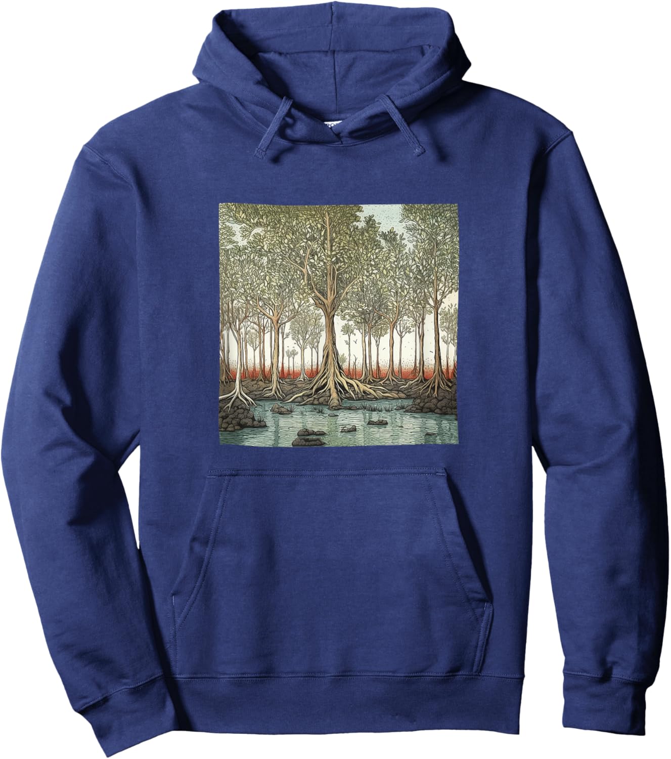 Mangrove Forest Vintage Landscape Graphic Hoodie - Hoodie | Navy