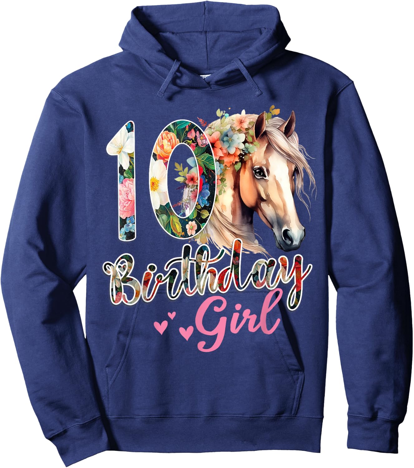 10th Birthday Horse 10 Years Old Birthday Girl Hoodie - Hoodie | Navy