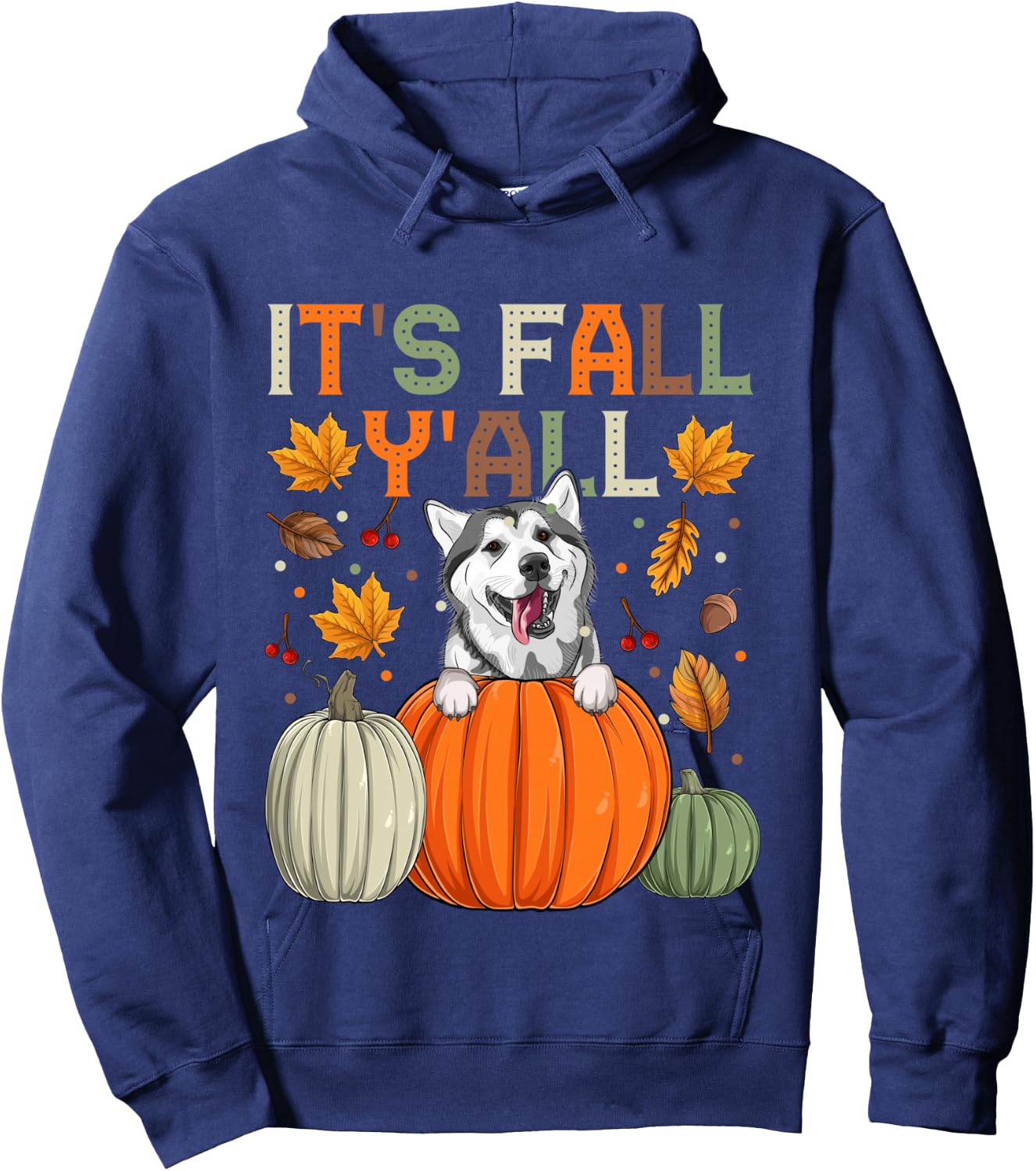 Autumn It’s Fall Y’All Siberian Husky Dog Hoodie - Hoodie | Navy