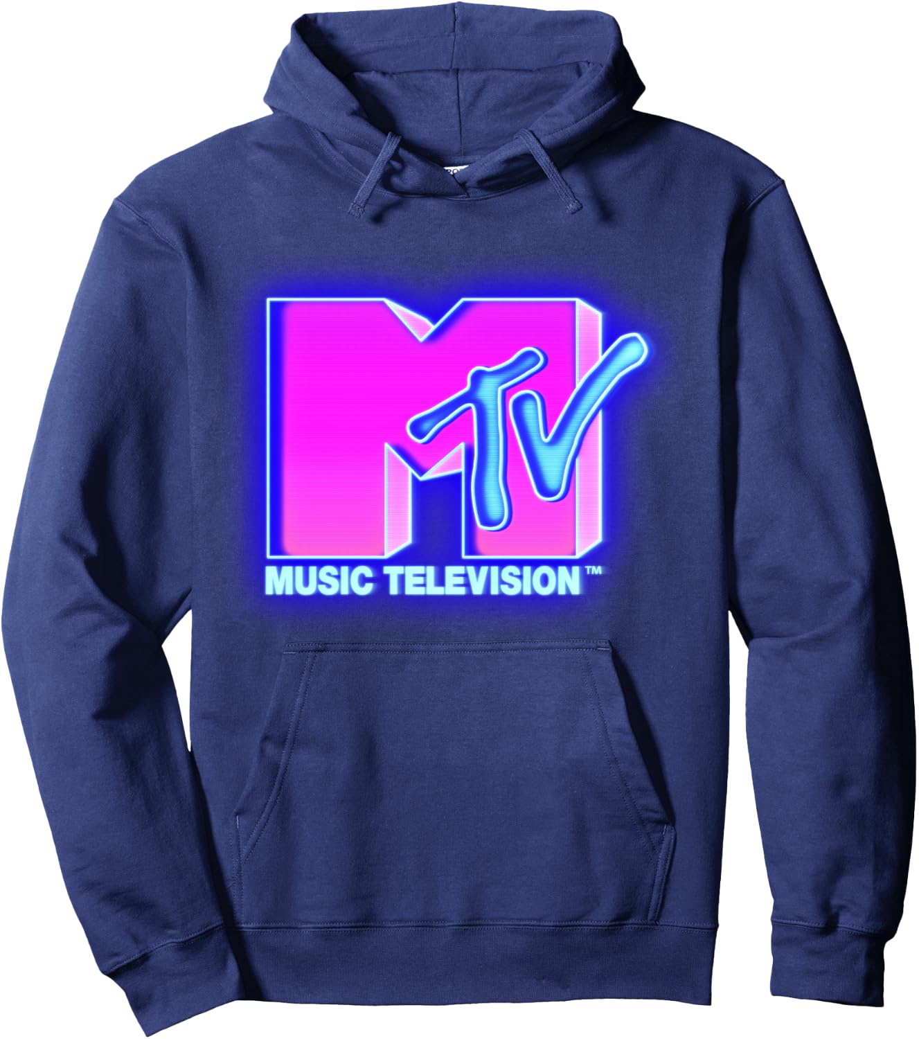 MTV Bright Neon Glow Logo Retro Hoodie - Hoodie | Navy
