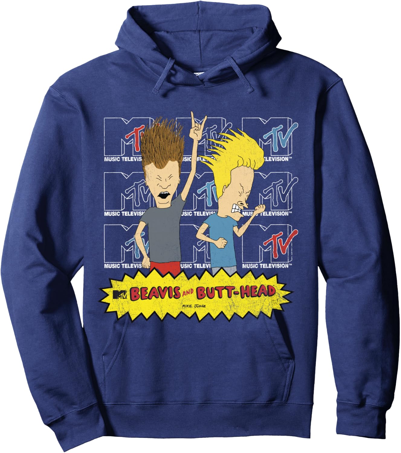 MTV Logo Stacked Beavis and Butt-Head Hoodie - Hoodie | Navy