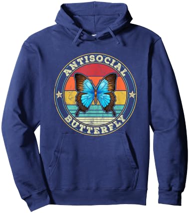 Antisocial Butterfly Vintage Retro Introvert Hoodie - Hoodie | Navy
