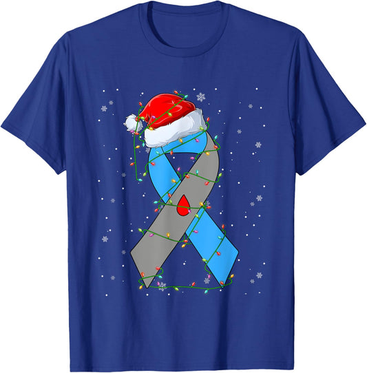Santa Hat Diabetes Awareness Merry Christmas Lights T-Shirt - T-Shirt | Royal