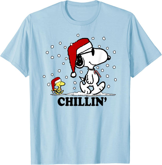 Peanuts Holiday Snoopy Snowfall Chillin' Short Sleeve T-Shirt - T-Shirt | Light Blue