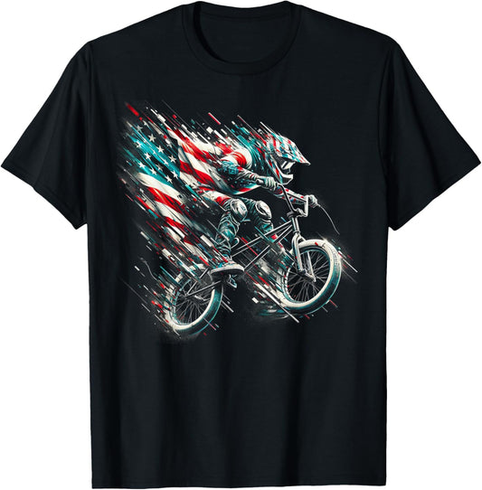 BMX American Flag USA - BMX Vintage Distressed BMX T-Shirt - T-Shirt | Black