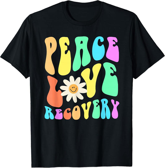 Groovy Peace Love Recovery Celebrate Sober I'm Clean AA NA , Men, Black, 6X-Large