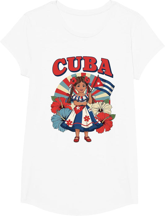 Retro Cuban Girl Traditional Dress Cuba Heritage Flag