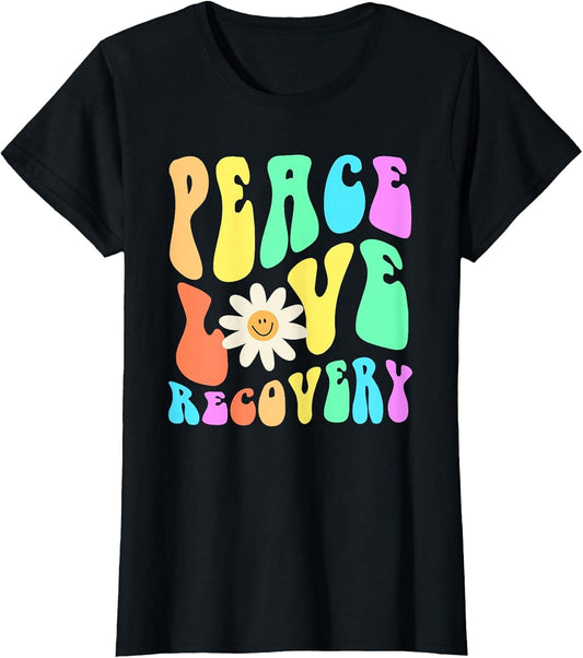 Groovy Peace Love Recovery Celebrate Sober I'm Clean AA NA , Women, Black, 3X-Large