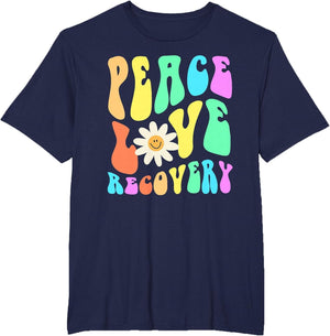 Groovy Peace Love Recovery Celebrate Sober I'm Clean AA NA , Men's Big and Tall, Navy Blue, 2X Tall