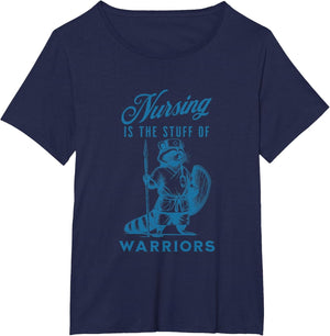 Nurse Nursing is The Stuff of Warriors Racoon Animal Design , Women's Plus, Navy Blue, 1X