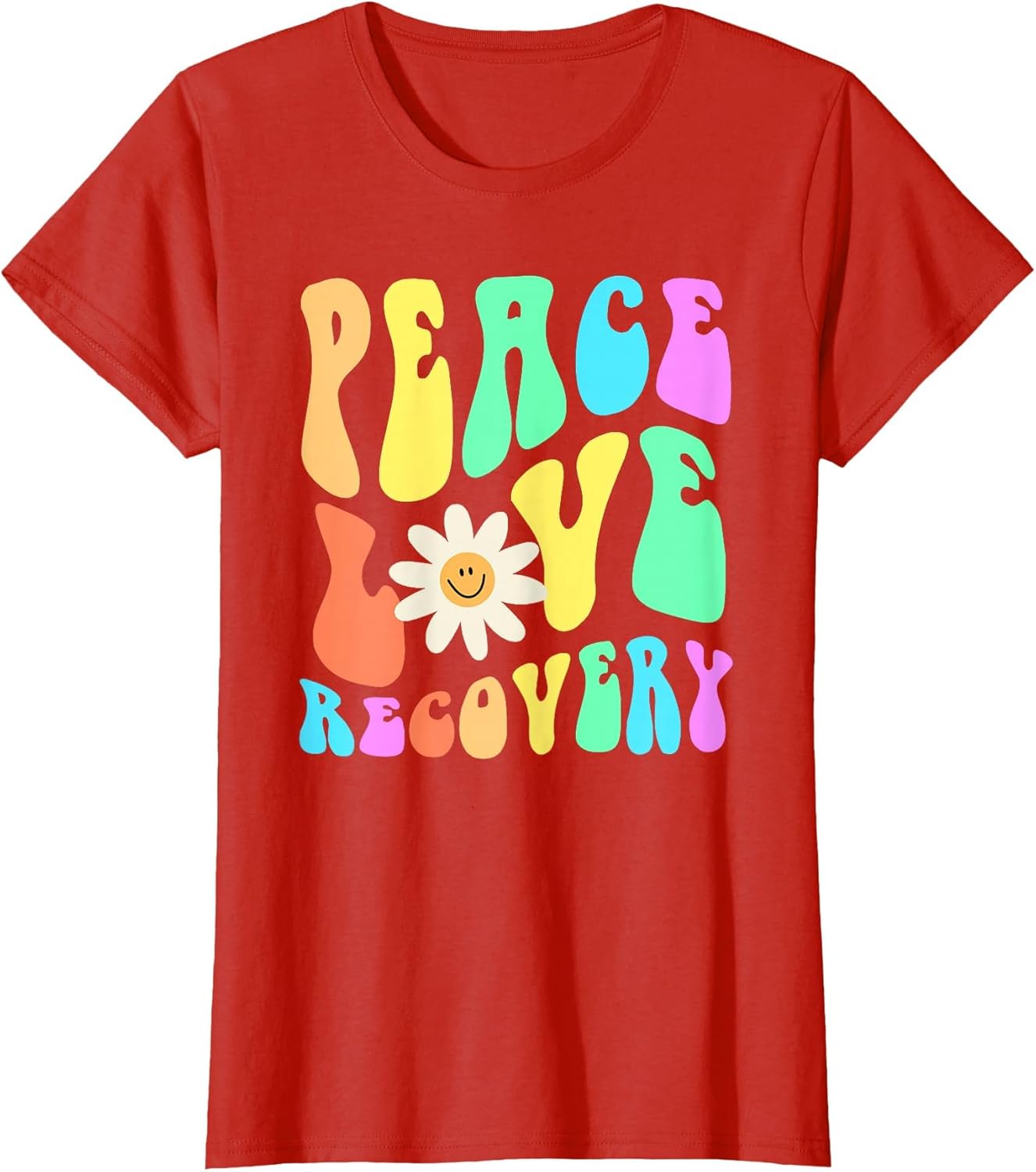 Groovy Peace Love Recovery Celebrate Sober I'm Clean AA NA , Women, Red, X-Small