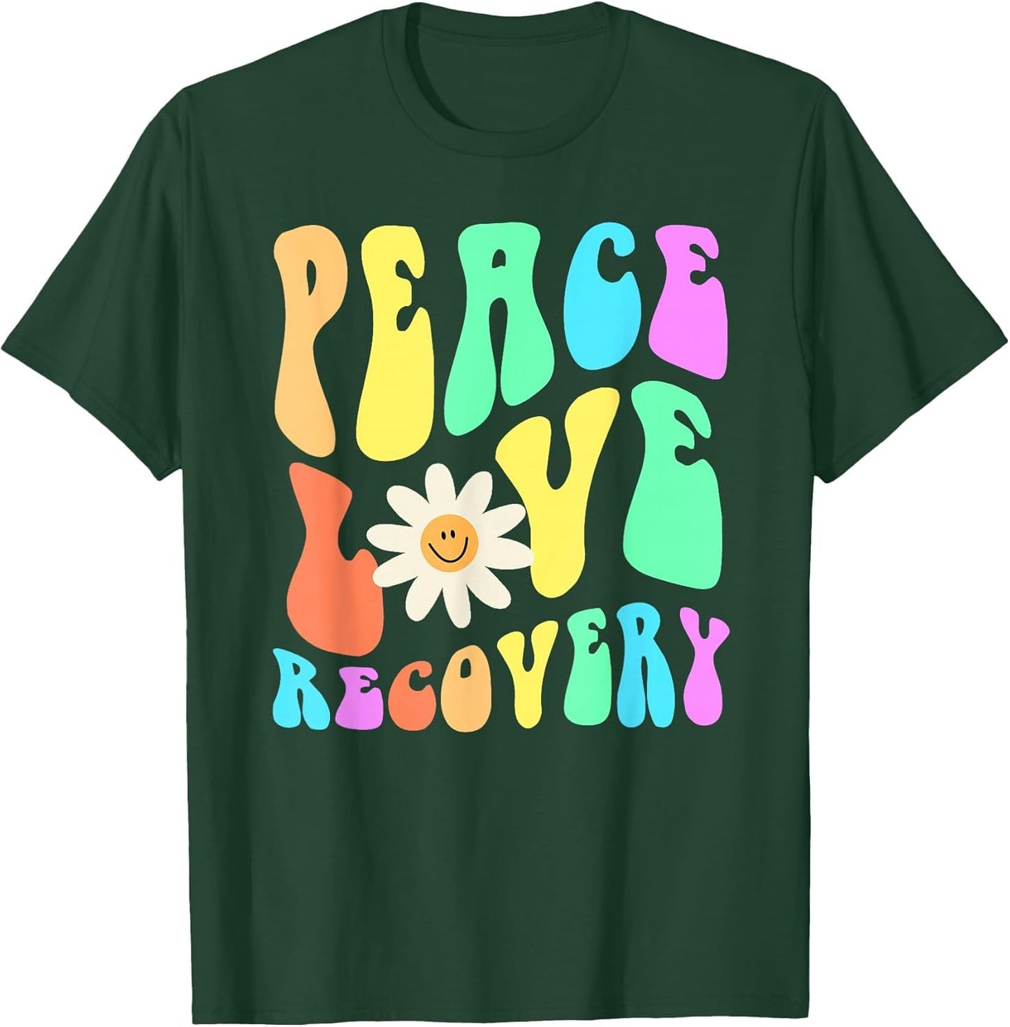 Groovy Peace Love Recovery Celebrate Sober I'm Clean AA NA , Men, Dark Green, 3X-Large