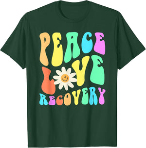 Groovy Peace Love Recovery Celebrate Sober I'm Clean AA NA , Men, Dark Green, Small