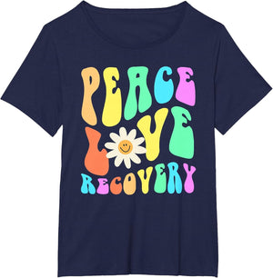 Groovy Peace Love Recovery Celebrate Sober I'm Clean AA NA , Women's Plus, Navy Blue, 6X
