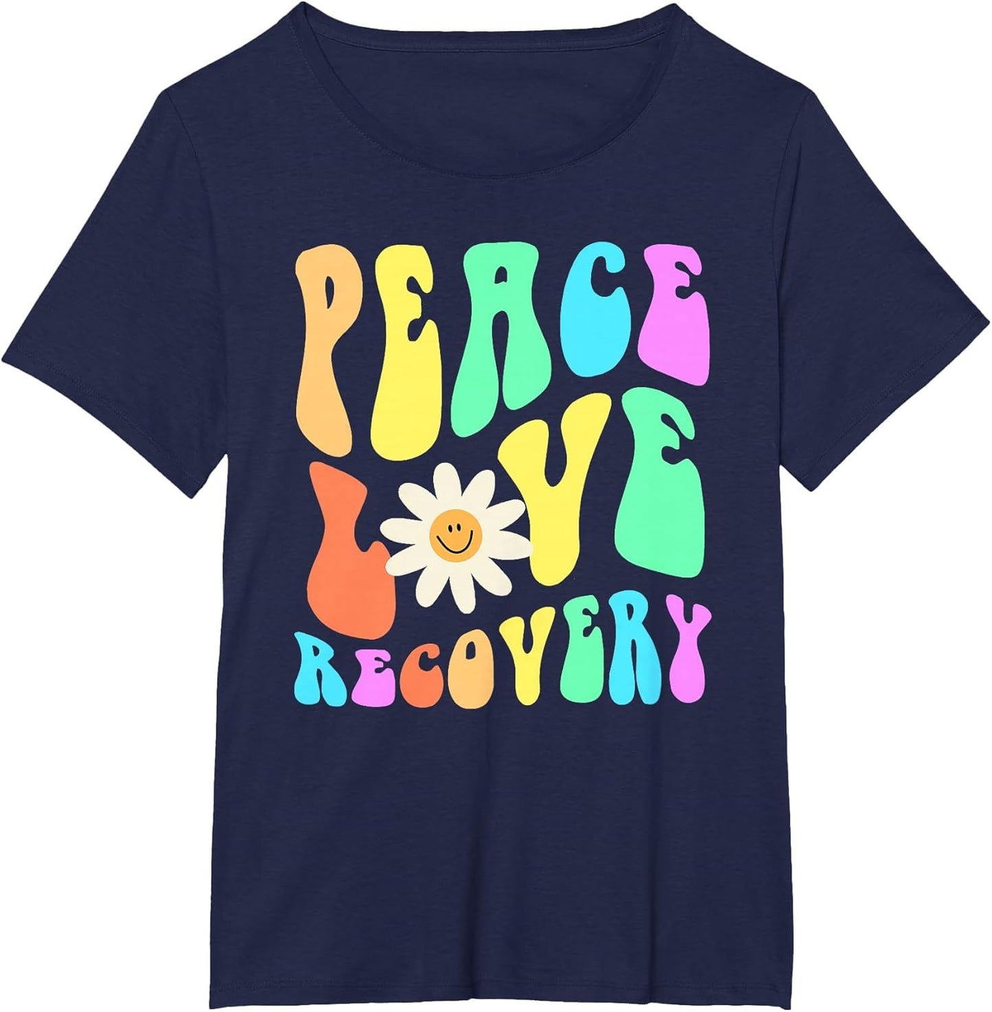 Groovy Peace Love Recovery Celebrate Sober I'm Clean AA NA , Women's Plus, Navy Blue, 4X