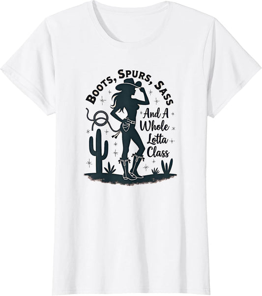 Cowgirl Boots Spurs Sass Class Western Graphic