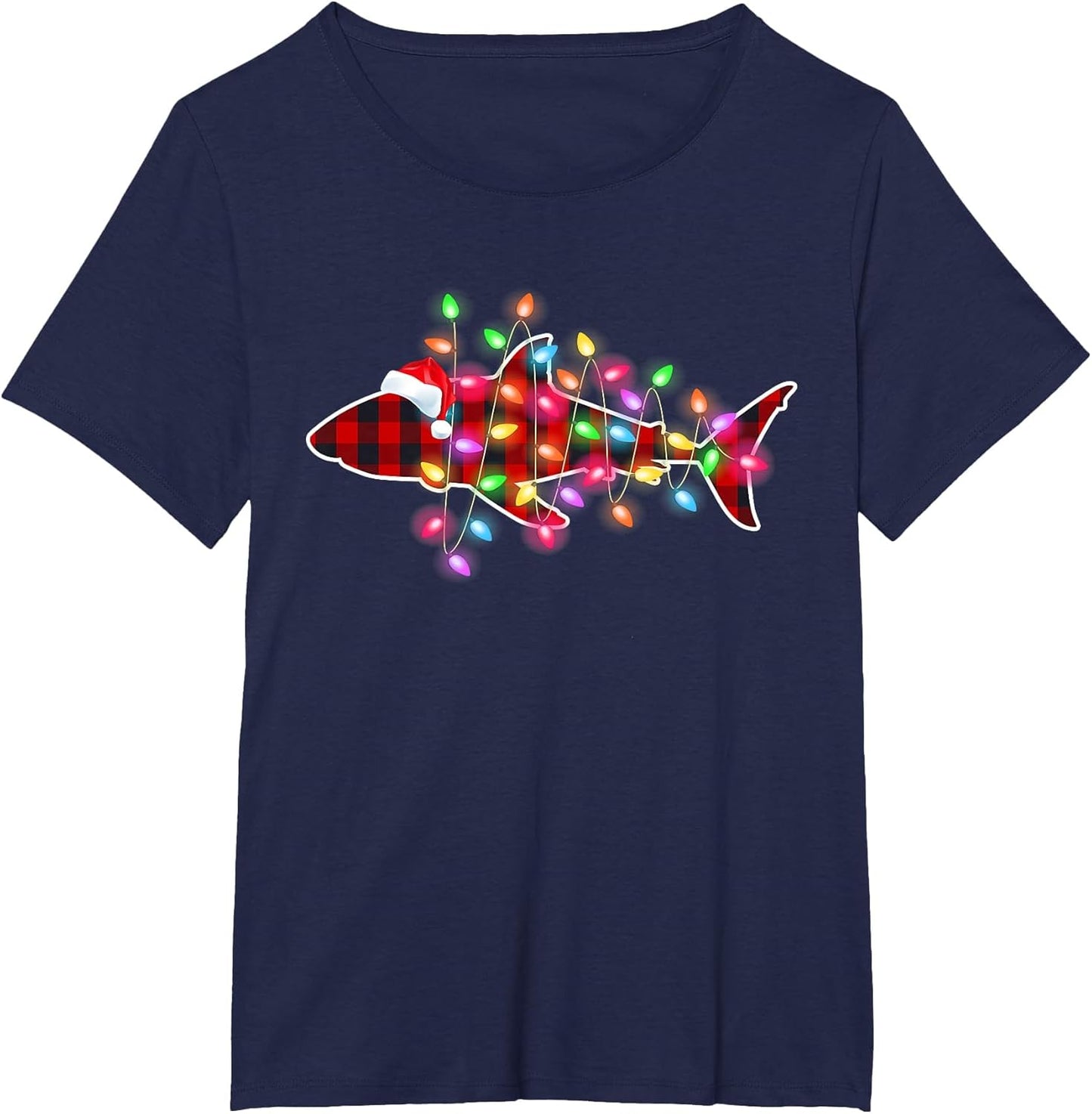 Plaid Buffalo Shark Christmas Lights Pajamas Xmas Women Men