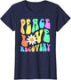 Groovy Peace Love Recovery Celebrate Sober I'm Clean AA NA , Women, Navy Blue, X-Large