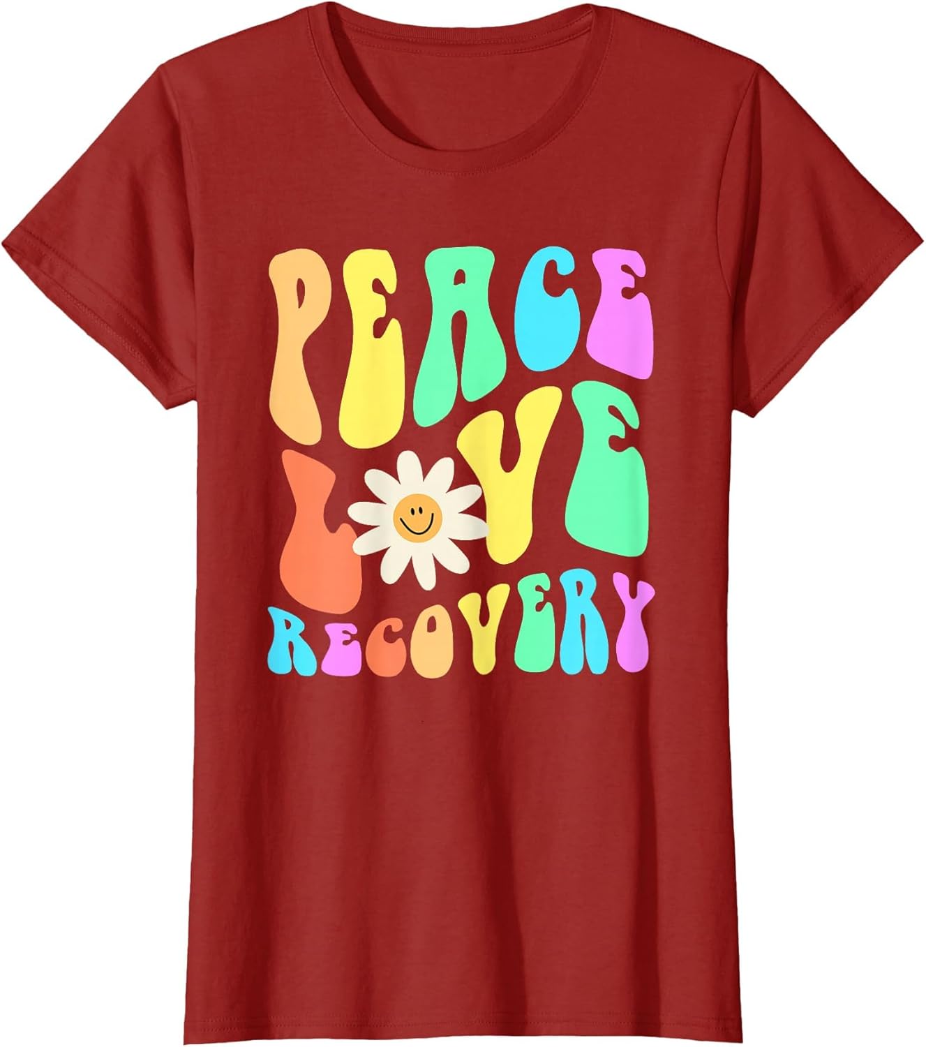Groovy Peace Love Recovery Celebrate Sober I'm Clean AA NA , Women, Cranberry Red, Small