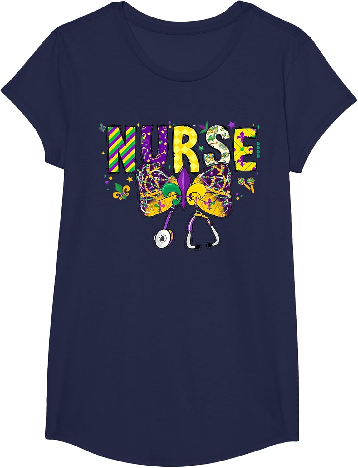 Nurse Mardi Gras Coquette Bow Stethoscope Girls Women , Girls, Navy Blue, X-Small