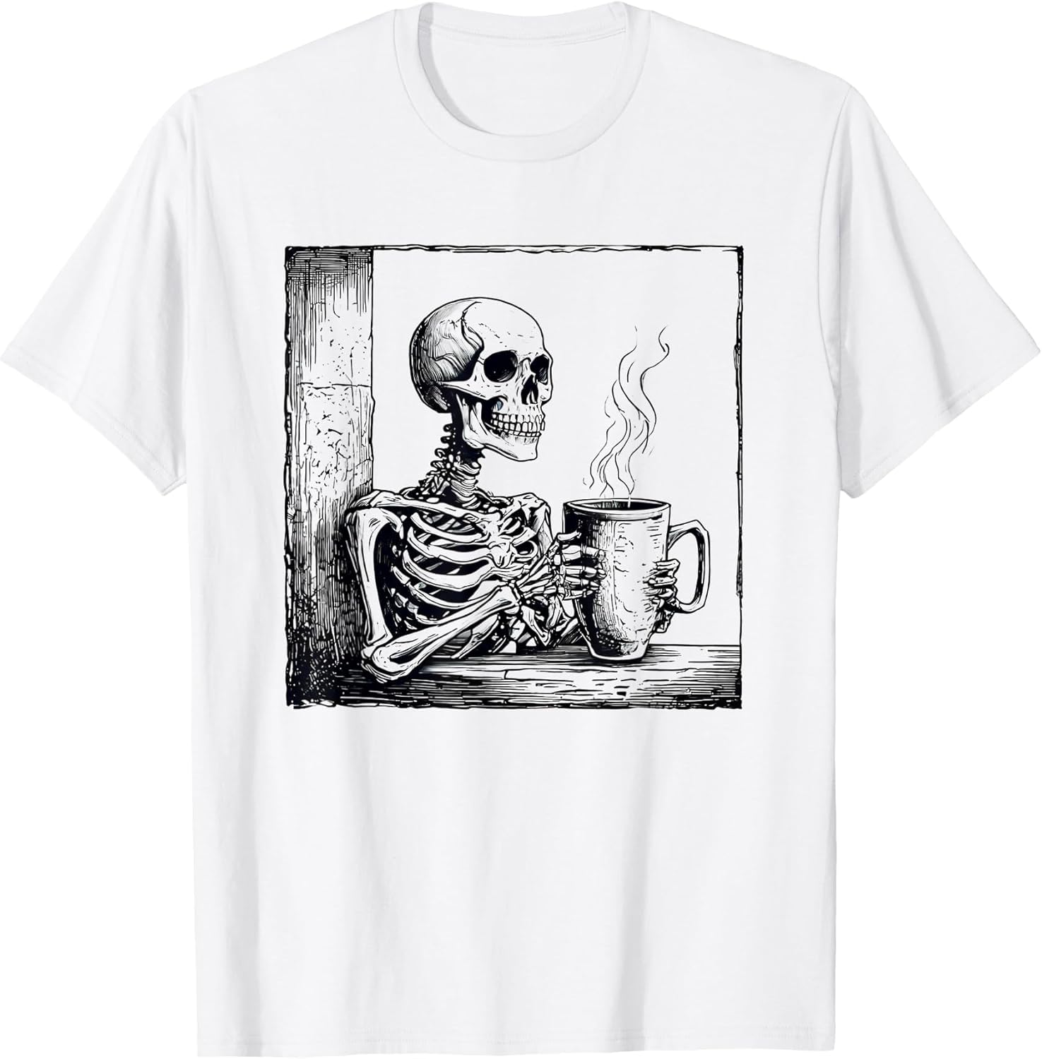 Coffee Drinking Skeleton Skull Halloween