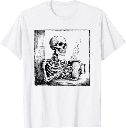 Coffee Drinking Skeleton Skull Halloween