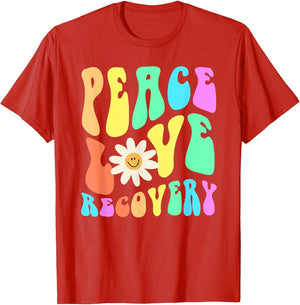 Groovy Peace Love Recovery Celebrate Sober I'm Clean AA NA , Men, Red, Large