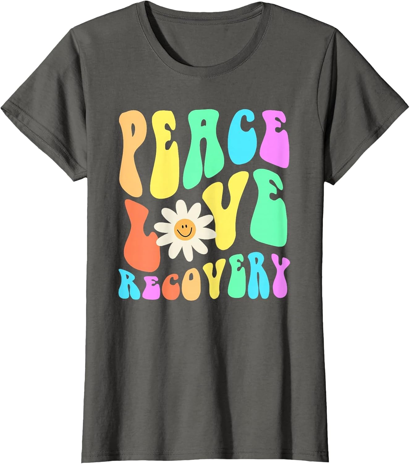 Groovy Peace Love Recovery Celebrate Sober I'm Clean AA NA , Women, Asphalt Grey, X-Large