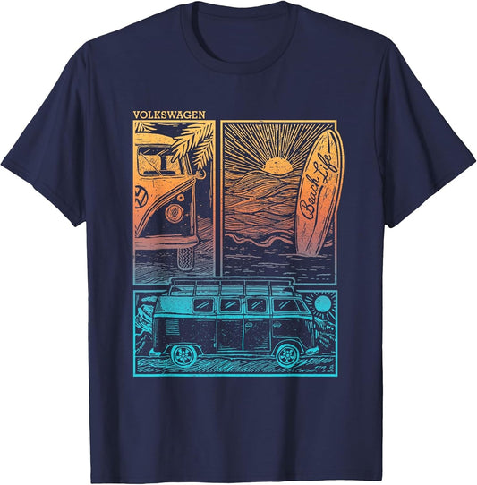 Volkswagen Beach Life Camper Sunset Doodle
