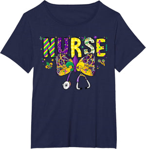 Nurse Mardi Gras Coquette Bow Stethoscope Girls Women , Women's Plus, Navy Blue, 4X
