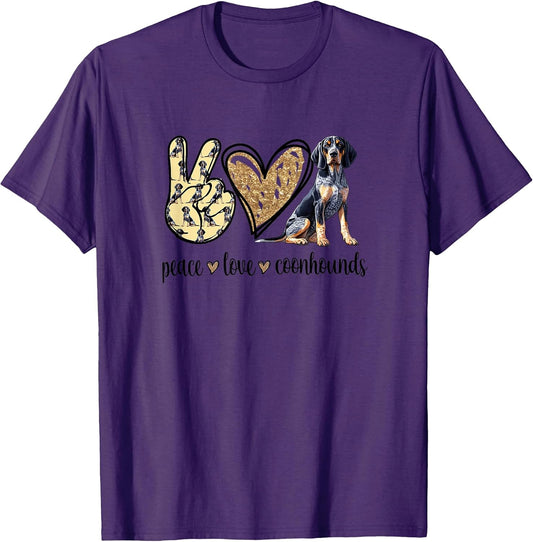 Girls Cute Funny Peace Love Bluetick Coonhound Lover